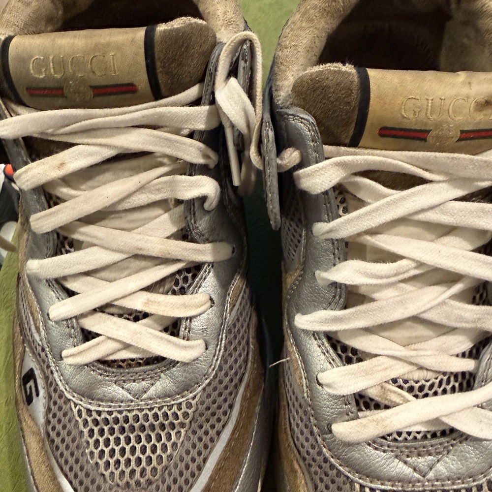 Gucci Men's Tan and Silver Sneakers - Picture 4 of 8